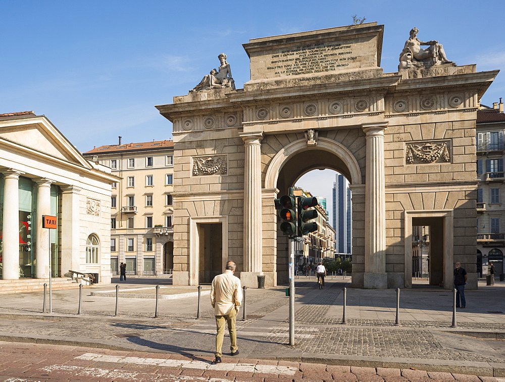 Exterior of Monumento di Porta Garibaldi, Milan, Lombardy, Italy, Europe