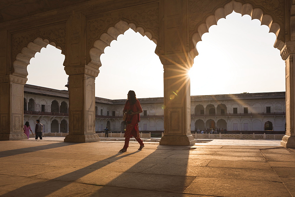 Agra Fort at sunset, UNESCO World Heritage Site, Agra, Uttar Pradesh, India, Asia