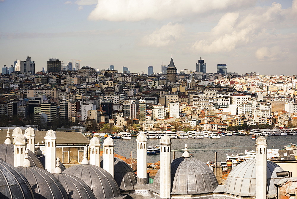 View of city skyline from Suleymaniye Mosque, Istanbul, Turkey, Europe