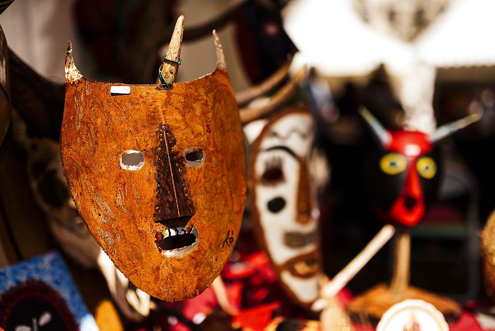 Traditional mask stall in Praca do Rossio, Lisbon, Portugal, Europe