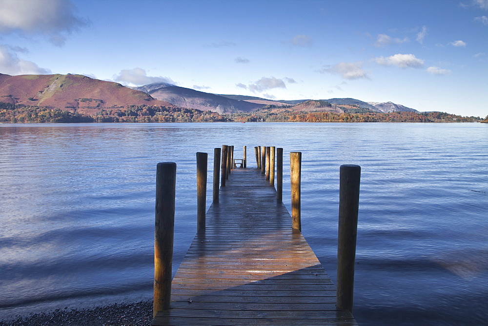 A jetty at the edge of Derwent Water in the Lake District National Park, Cumbria, England, United Kingdom, Europe