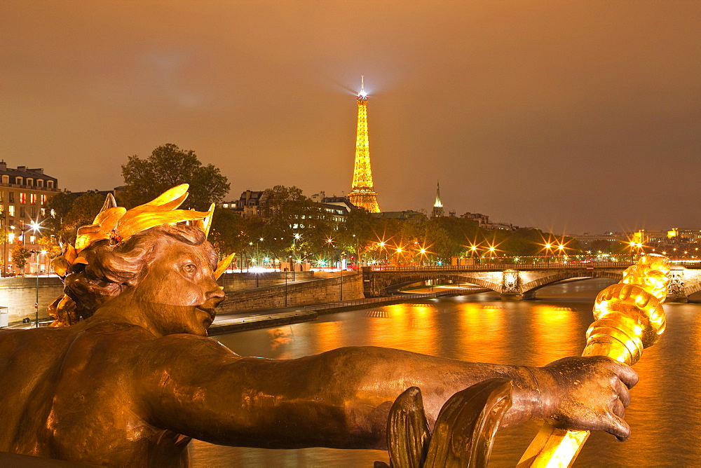 The view from Pont Alexandre III along the River Seine, Paris, France, Europe