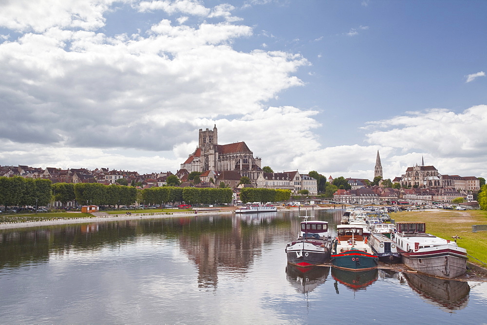 The cathedral and town of Auxerre on the River Yonne, Burgundy, France, Europe