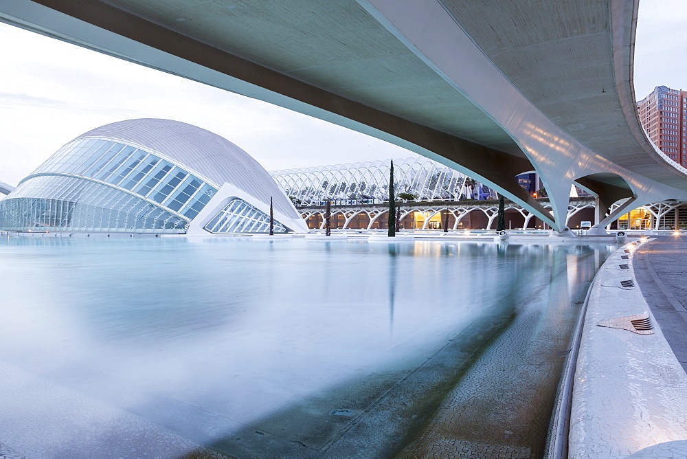 The Hemsiferic in the City of Arts and Sciences (Ciudad de las Artes y las Ciencias) in Valencia, Spain, Europe