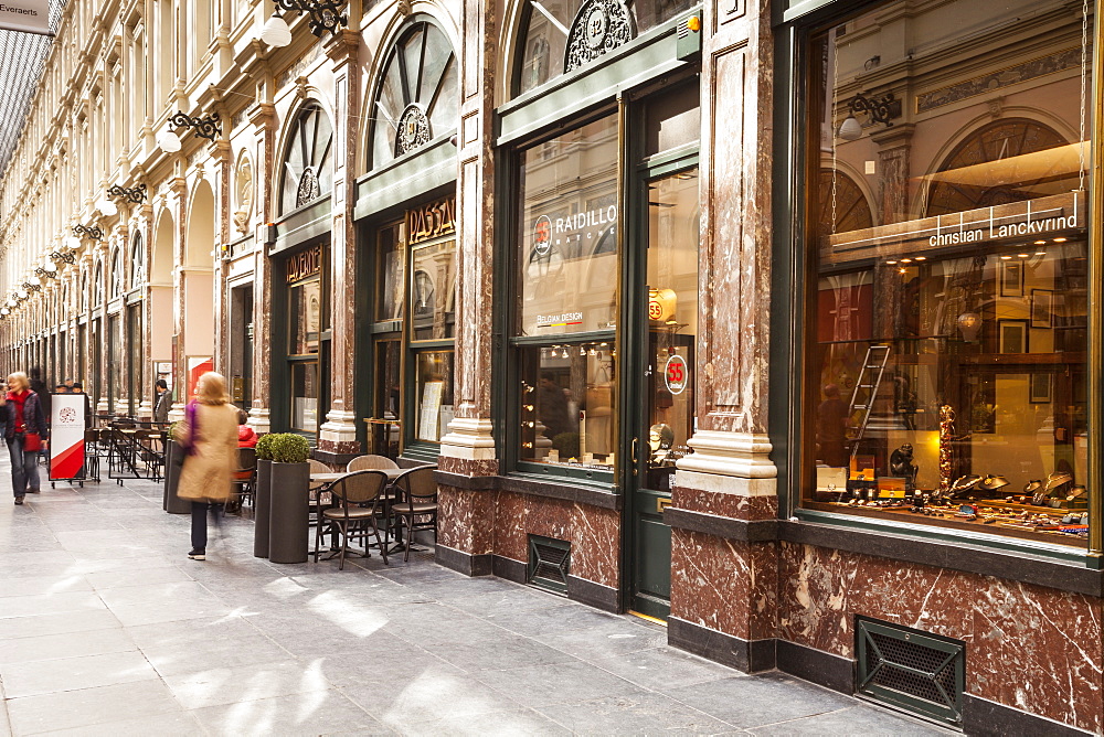 The Galeries Royales Saint-Hubert, a glazed shopping arcade dating from the 19th century, Brussels, Belgium, Europe