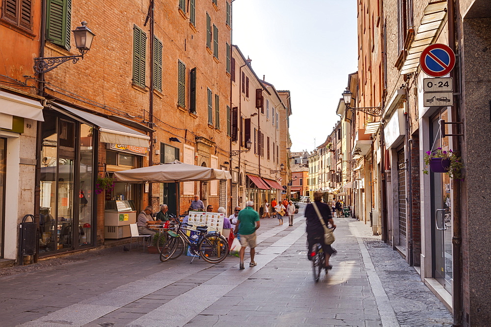 Via Giuseppe Mazzini in the city of Ferrara, UNESCO World Heritage Site, Emilia-Romagna, Italy, Europe