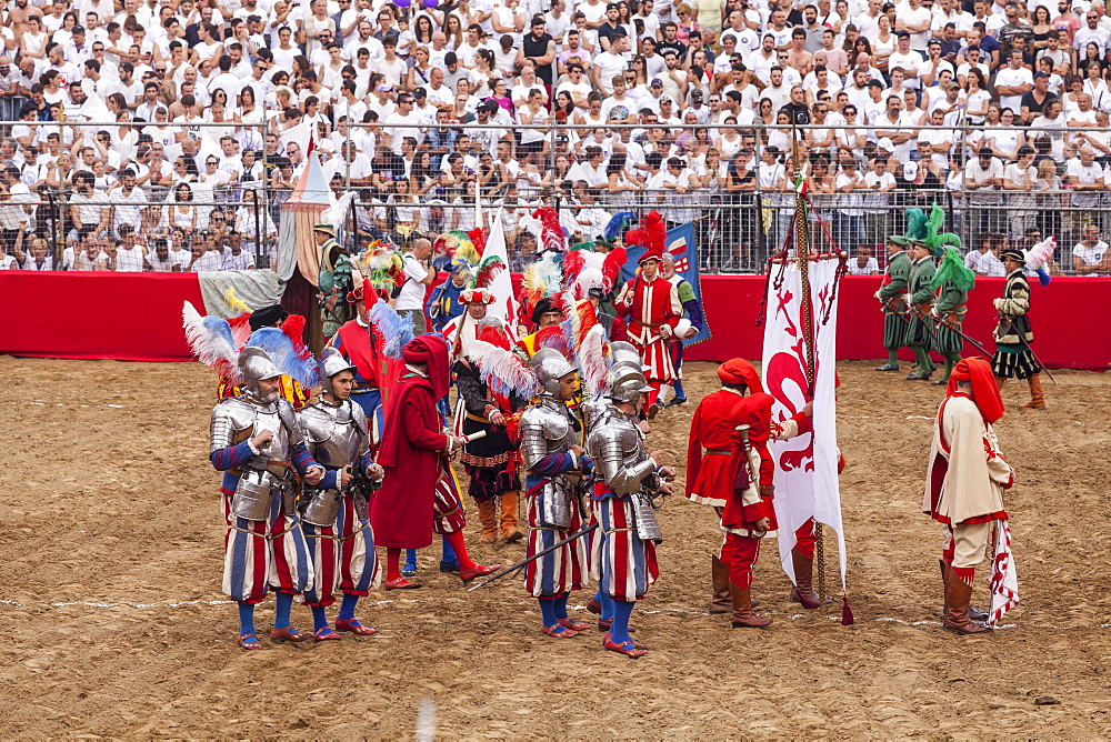 Traditional costumes at the Calcio Storico (Calcio Fiorentino) parade in Florence, Tuscany, Italy, Europe