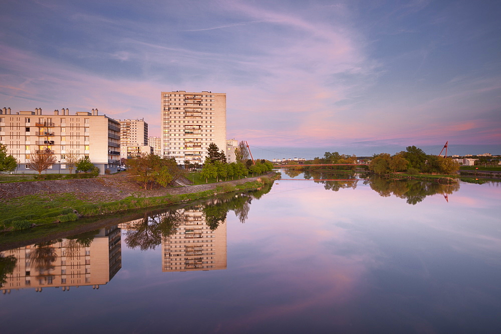 Looking across the River Cher towards the suburbs of Tours, Indre et Loire, France, Europe