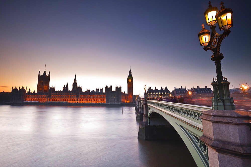 Looking across the River Thames towards the Houses of Parliament and Westminster Bridge, London, England, United Kingdom, Europe