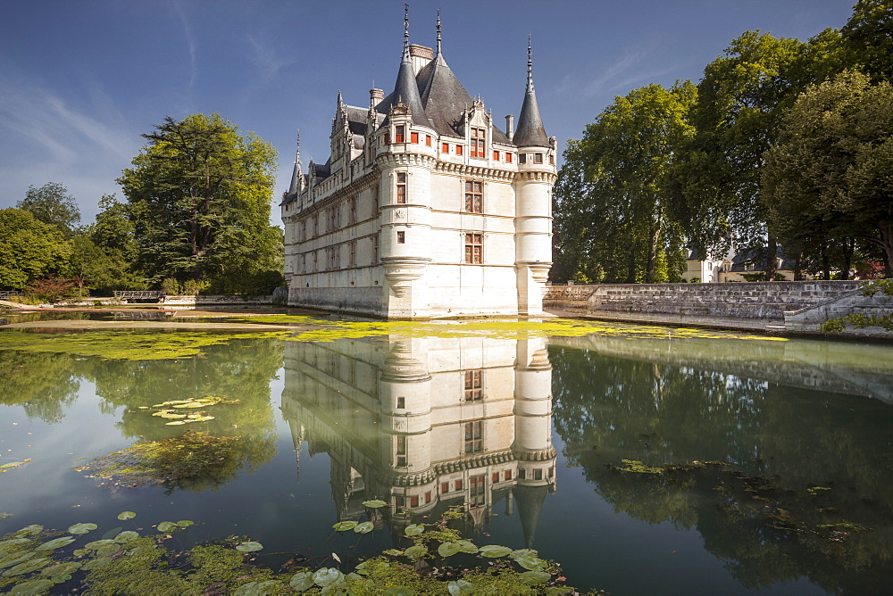 One of the earliest Renaissance chateaux standing today, the castle at Azay-le-Rideau, UNESCO World Heritage Site, built during the 16th century, Indre et Loire, France, Europe