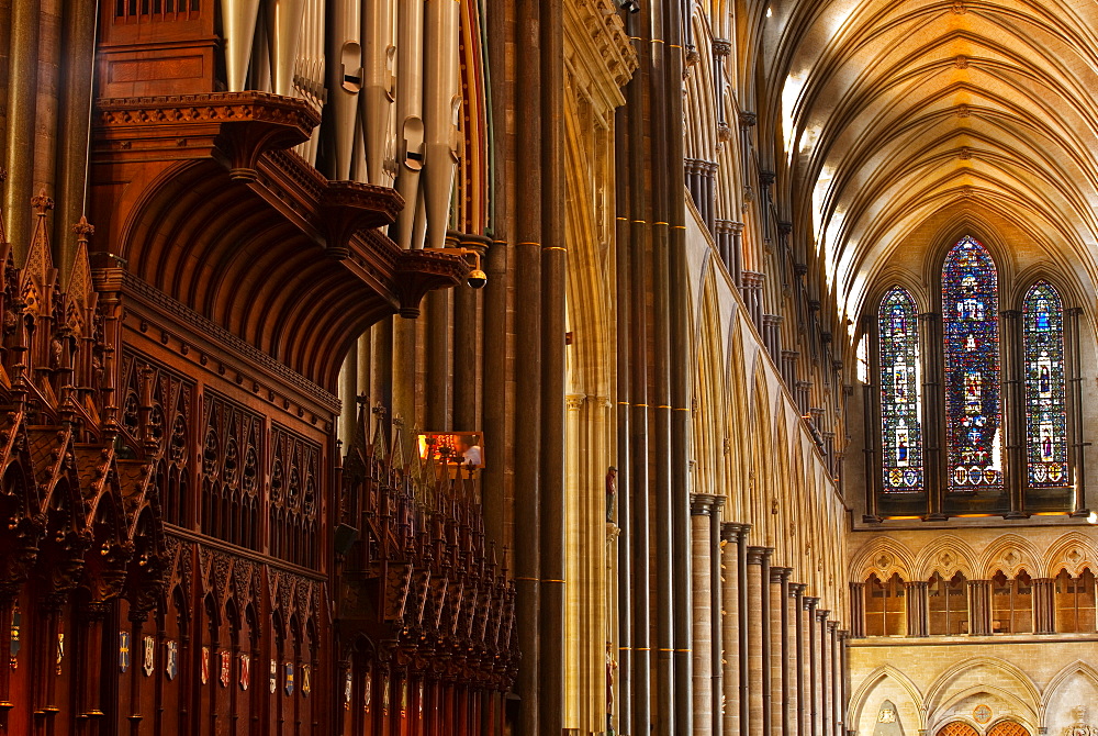 The magnificent nave of Salisbury Cathedral, Salisbury, Wiltshire, England, United Kingdom, Europe