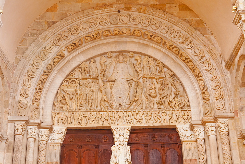 The tympanum on the front of Autun cathedral in Burgundy, France, Europe