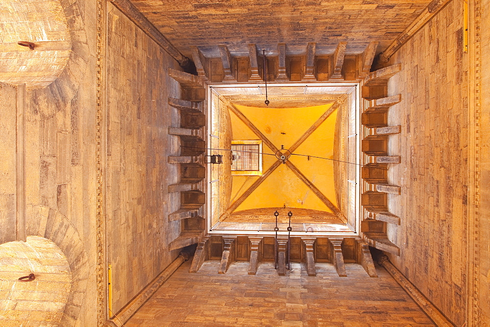 Looking up inside the Campanile bell tower of the cathedral in Florence, Tuscany, Italy, Europe