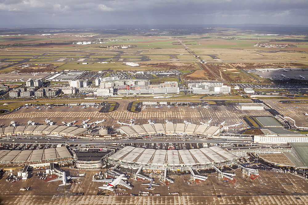 Aerial of Charles de Gaulle Airport, Paris, France, Europe