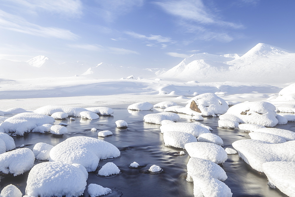 Rannoch Moor under heavy snow in the Highlands, Scotland, United Kingdom, Europe