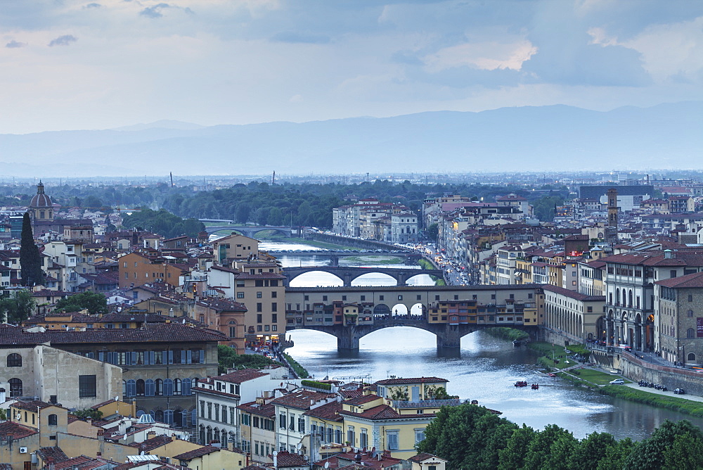 Ponte Vecchio over the River Arno and the historic centre of Florence, Tuscany, Italy, Europe