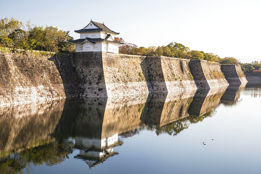 The walls of Osaka Castle in Osaka, Japan, Asia