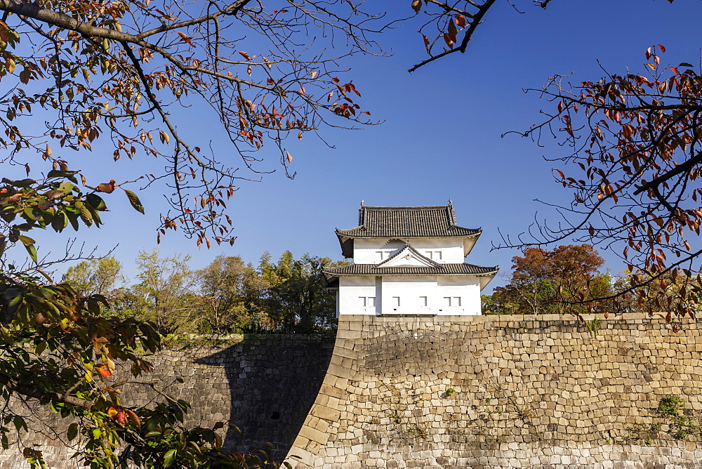 The walls of Osaka Castle in Osaka, Japan, Asia