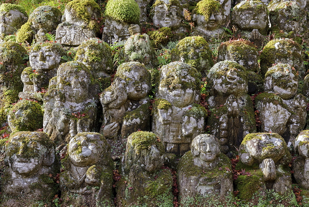 A collection of 1200 Rakan statues representing the disciples of Buddha, Otagi Nenbutsu-ji temple, on the outskirts of Kyoto, Japan, Asia