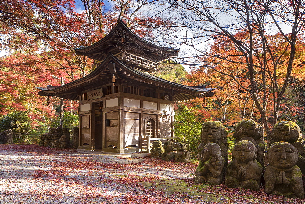 A collection of 1200 Rakan statues representing the disciples of Buddha, Otagi Nenbutsu-ji temple, on the outskirts of Kyoto, Japan, Asia