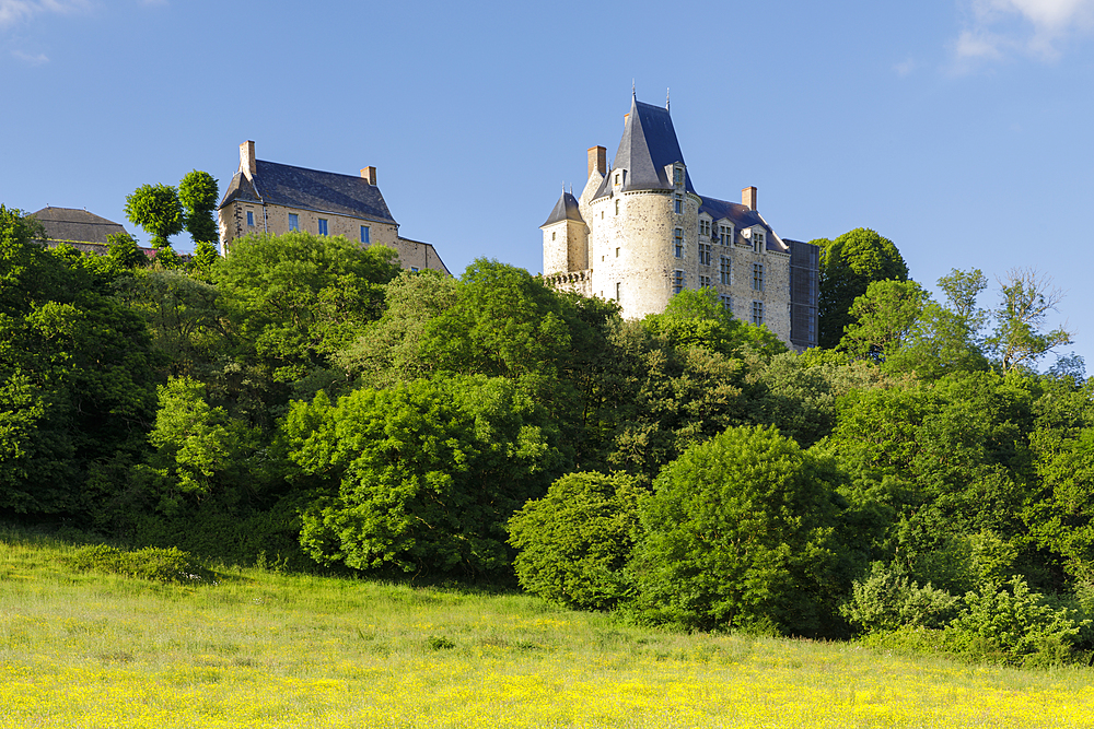 The hilltop village of Saint-Suzanne in the Mayenne area of France, Europe