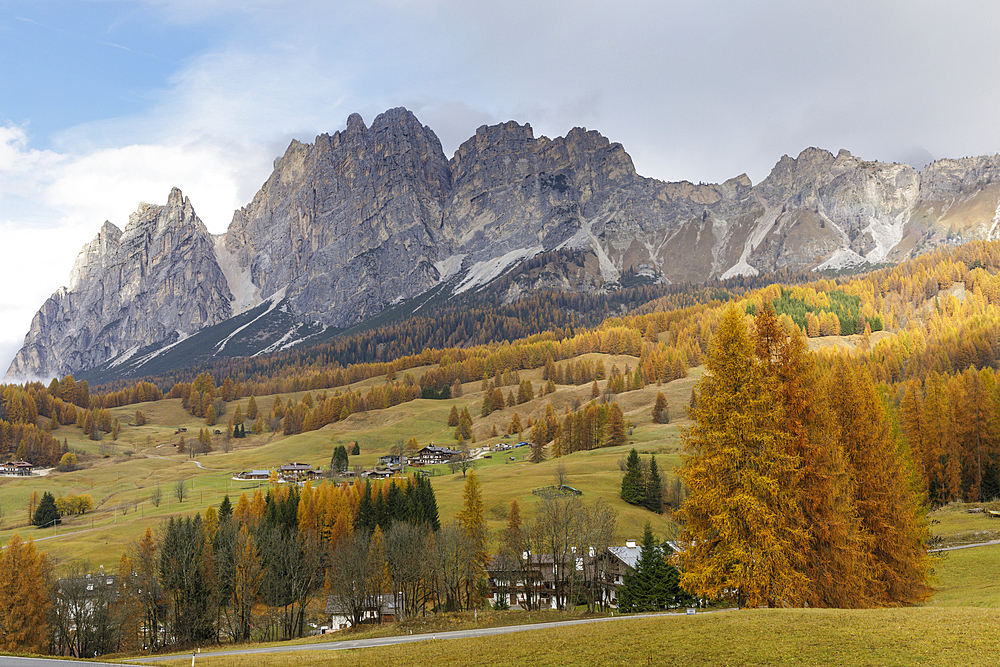 Autumn color near to Cortina d'Ampezzo in the Dolomites, Veneto, Italy, Europe