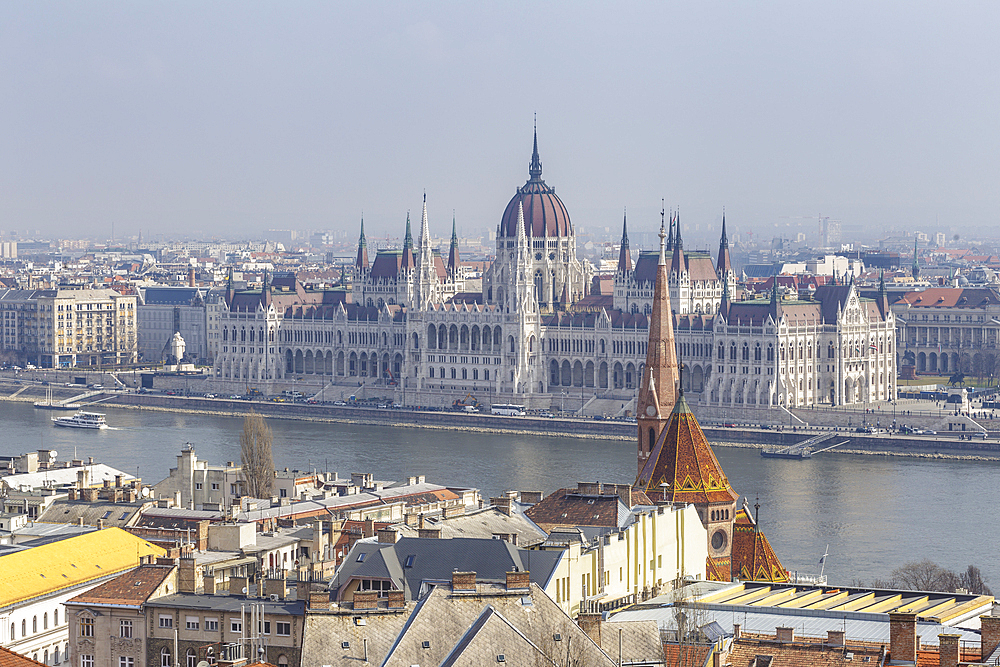 Sitting on the banks of the River Danube, the Hungarian Parliament Building in dates from the late 19th century, UNESCO World Heritage Site, Budapest, Hungary, Europe