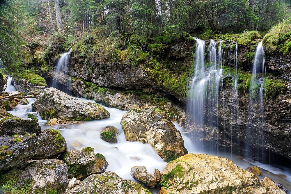 Ponte Pent de Giaveis waterfall in the Dolomites, Trento-Alto Adige, Italy, Europe