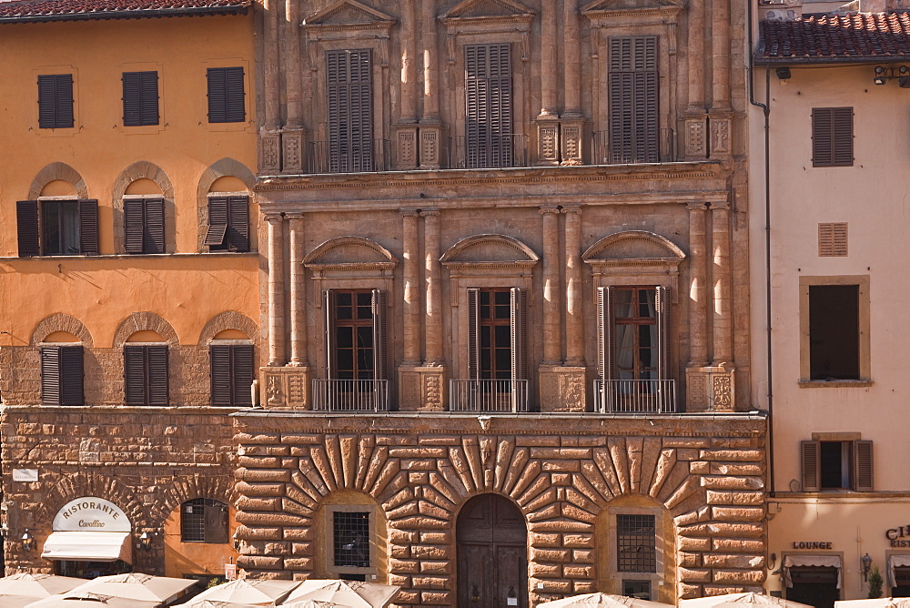 Typical building facades in Piazza della Signoria, Florence, Tuscany, Italy, Europe