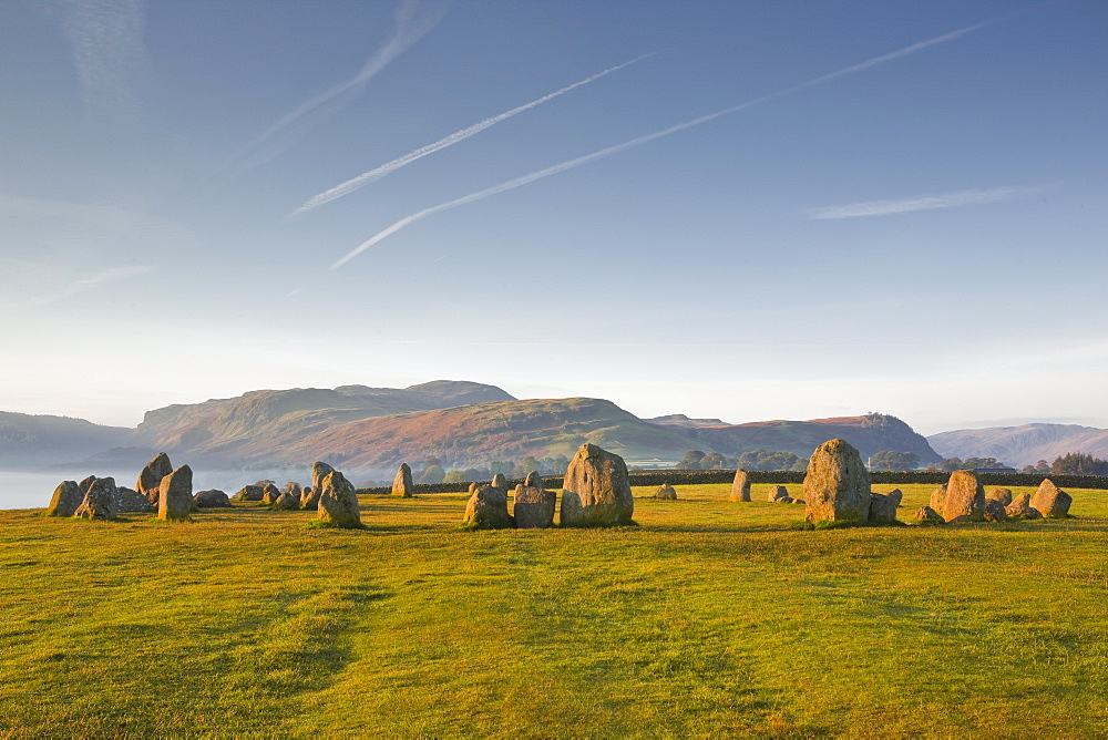 Castlerigg stone circle at dawn in the Lake District National Park, Cumbria, England, United Kingdom, Europe