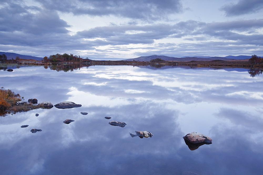 Loch Ba on Rannoch Moor at dusk, a Site of Special Scientific Interest, Perth and Kinross, Highlands, Scotland, United Kingdom, Europe