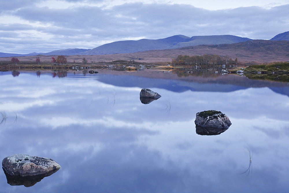 Loch Ba on Rannoch Moor at dusk, a Site of Special Scientific Interest, Perth and Kinross, Highlands, Scotland, United Kingdom, Europe