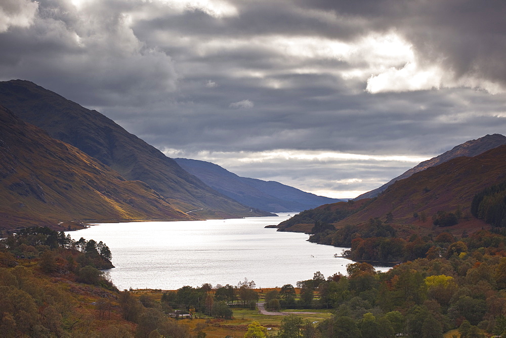 Loch Shiel under heavy storm clouds, Argyll and Bute, Scotland, United Kingdom, Europe 