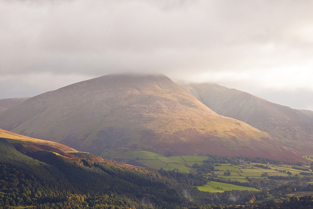 The fell of Blencartha is lit up by the morning sun, Lake District National Park, Cumbria, England, United Kingdom, Europe 