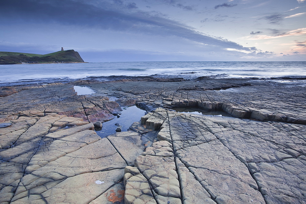 Kimmeridge Bay on the Dorset coast at sunset, Jurassic Coast, UNESCO World Heritage Site, Dorset, England, United Kingdom, Europe