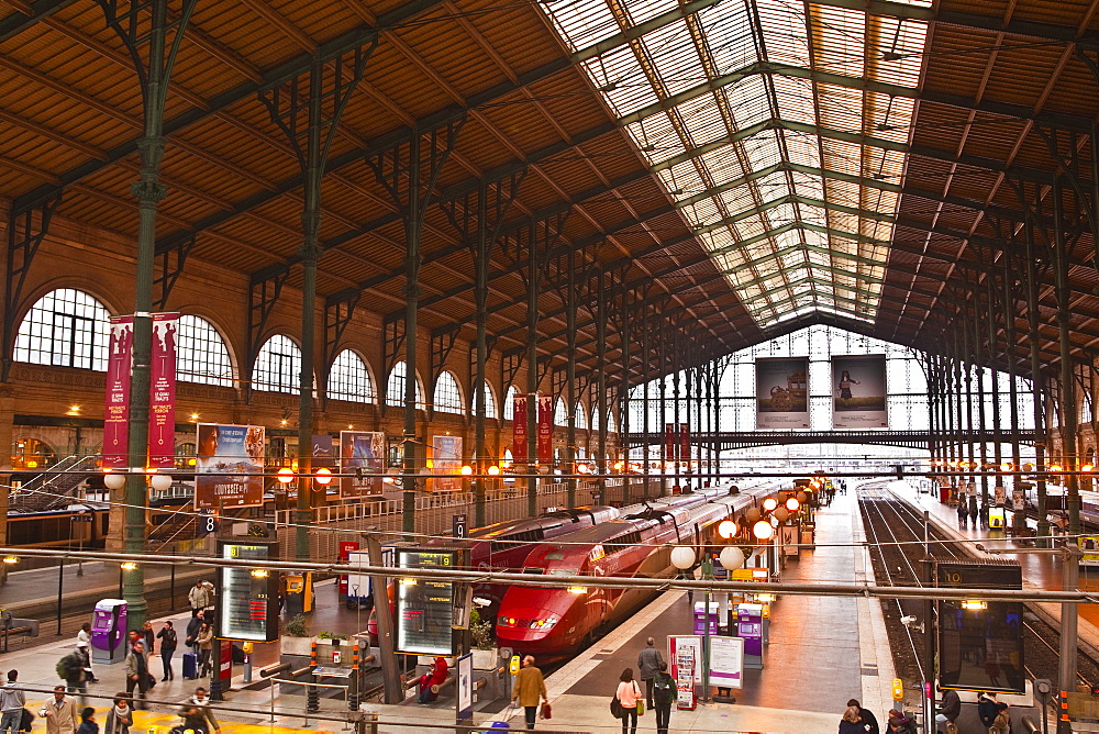 A busy Gare du Nord station in Paris, France, Europe