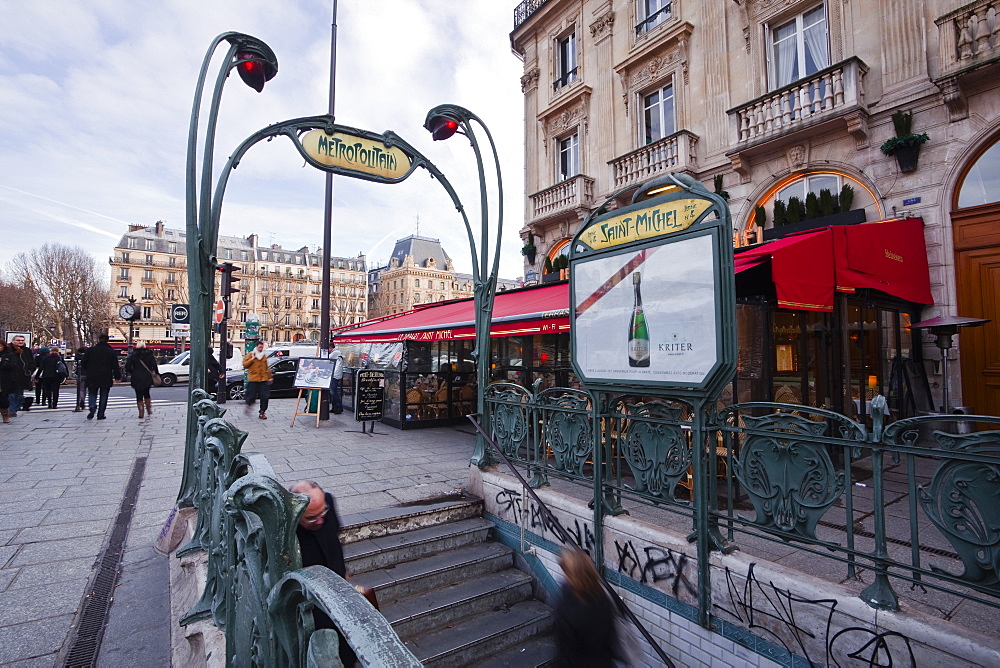 The art nouveau metro entrance at Saint Michel, Paris, France, Europe