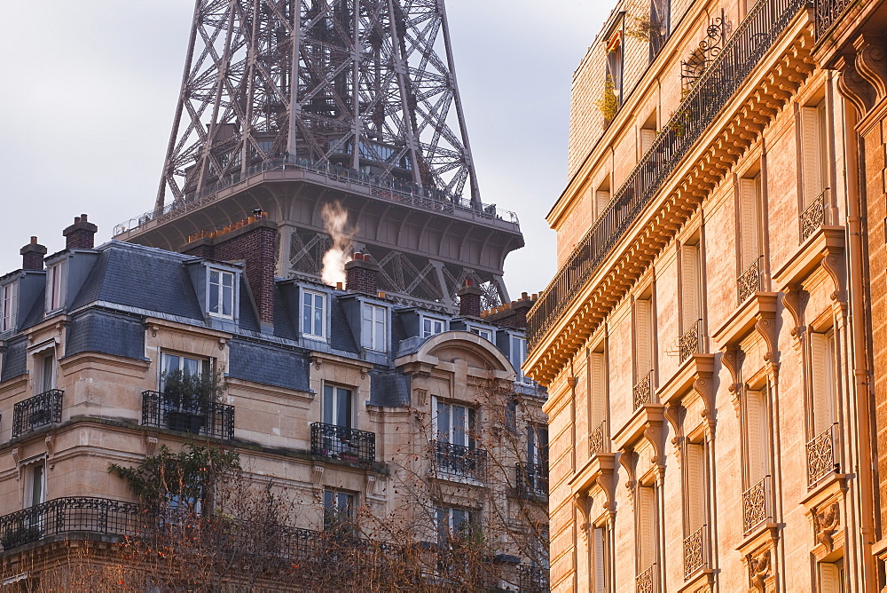 The Eiffel Tower and typical Parisian apartments, Paris, France, Europe