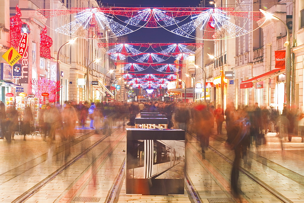 Rue Nationale in the city of Tours full of Christmas shoppers, Tours, Indre-et-Loire, France, Europe