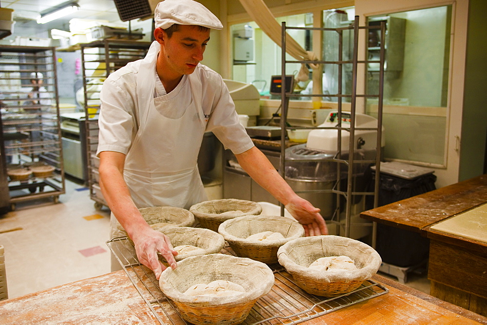 A baker prepares dough ready to be made into bread, Tours, Indre-et-Loire, France, Europe