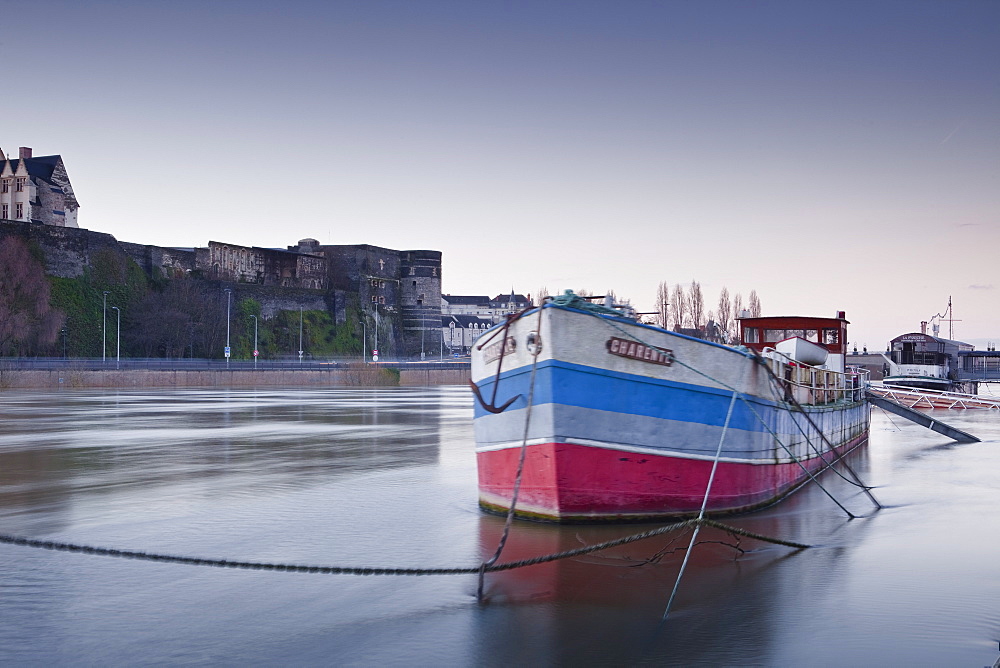 Looking across the River Maine towards the Chateau of Angers, Maine-et-Loire, France, Europe