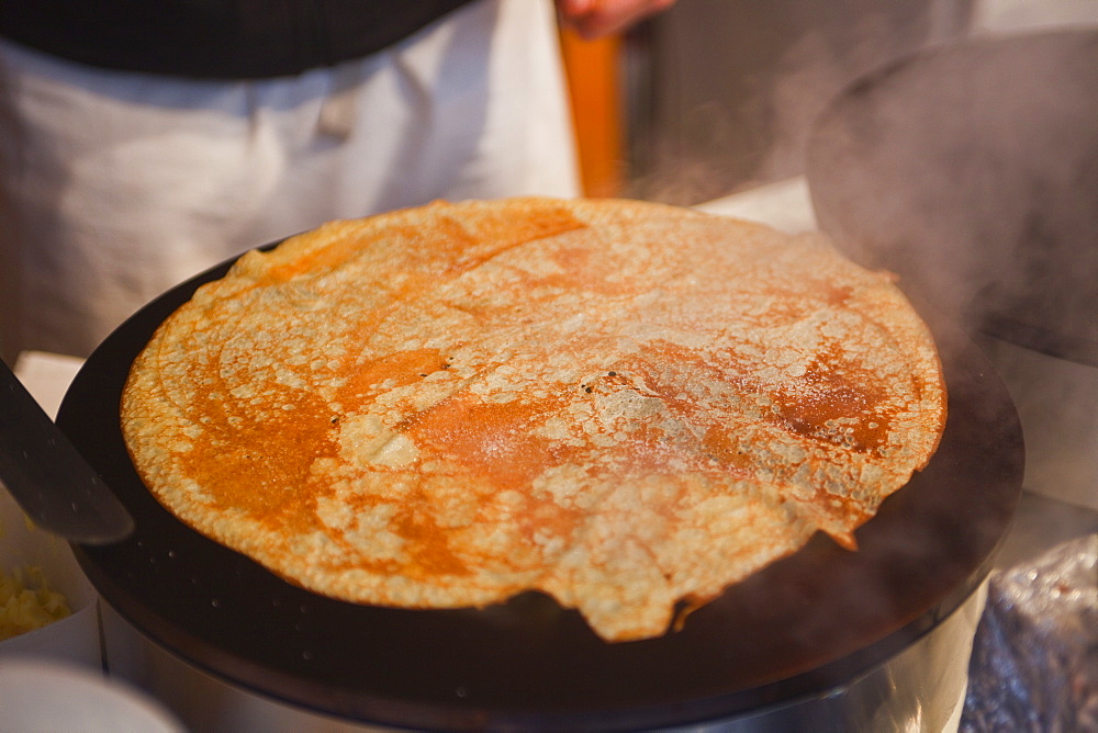 A crepe being prepared at a market in Tours, Indre-et-Loire, Centre, France, Europe 