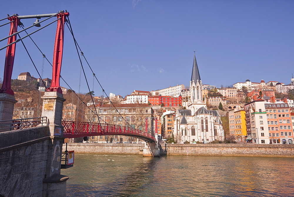 Passerelle Saint-Georges bridge, Old Lyon and the River Saone, Lyon, Rhone-Alpes, France, Europe 