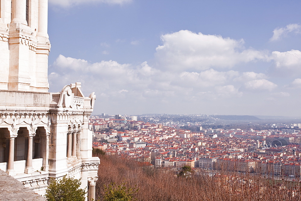 Looking over the city of Lyon from Basilica Notre Dame de Fourviere, Lyon, Rhone-Alpes, France, Europe 