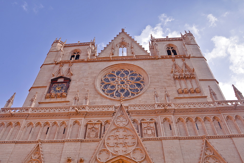 The west front of Saint Jean-Baptiste cathedral in Lyon, Rhone-Alpes, France, Europe 