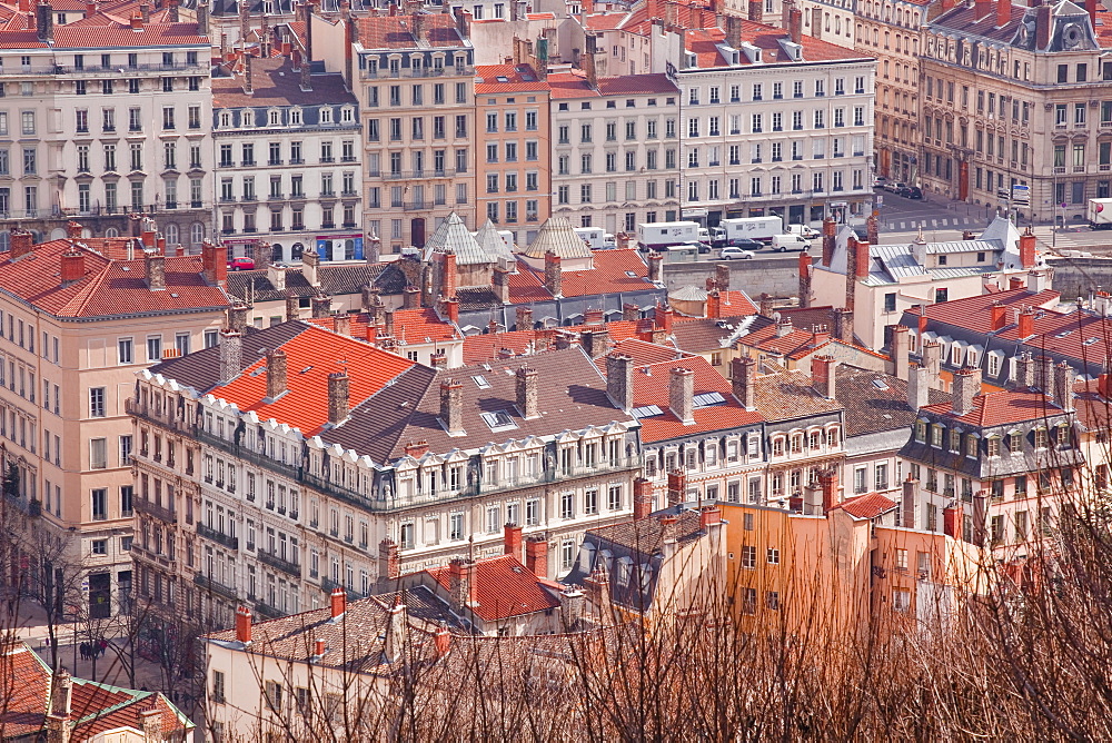 Looking over the rooftops of the city of Lyon, Rhone-Alpes, France, Europe 