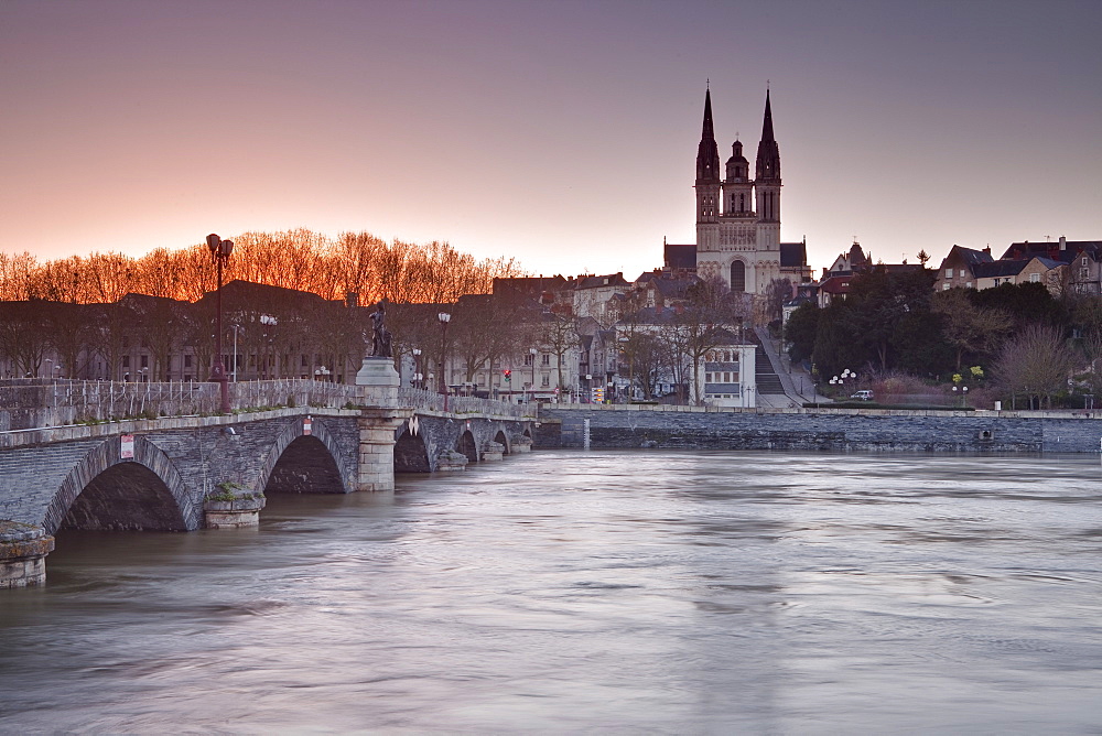 The Maine river flowing through the city of Angers, Maine-et-Loire, Pays de la Loire, France, Europe 