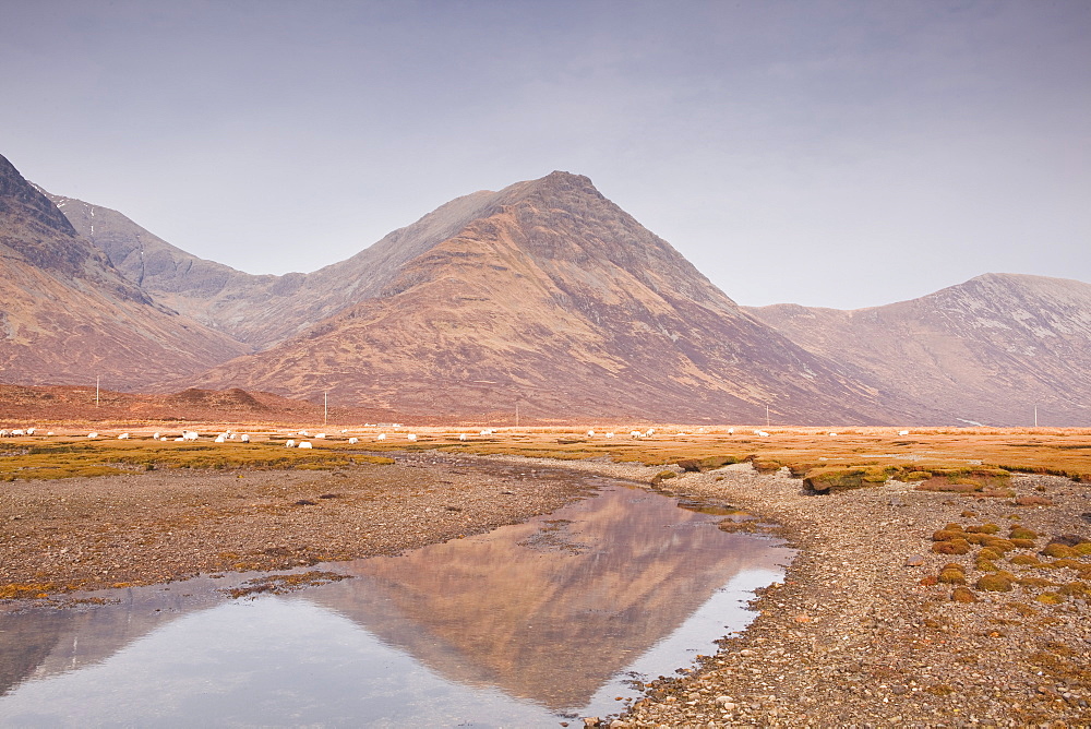 Loch Slapin and the mountain range of Strathaird on the Isle of Skye, Inner Hebrides, Scotland, United Kingdom, Europe 