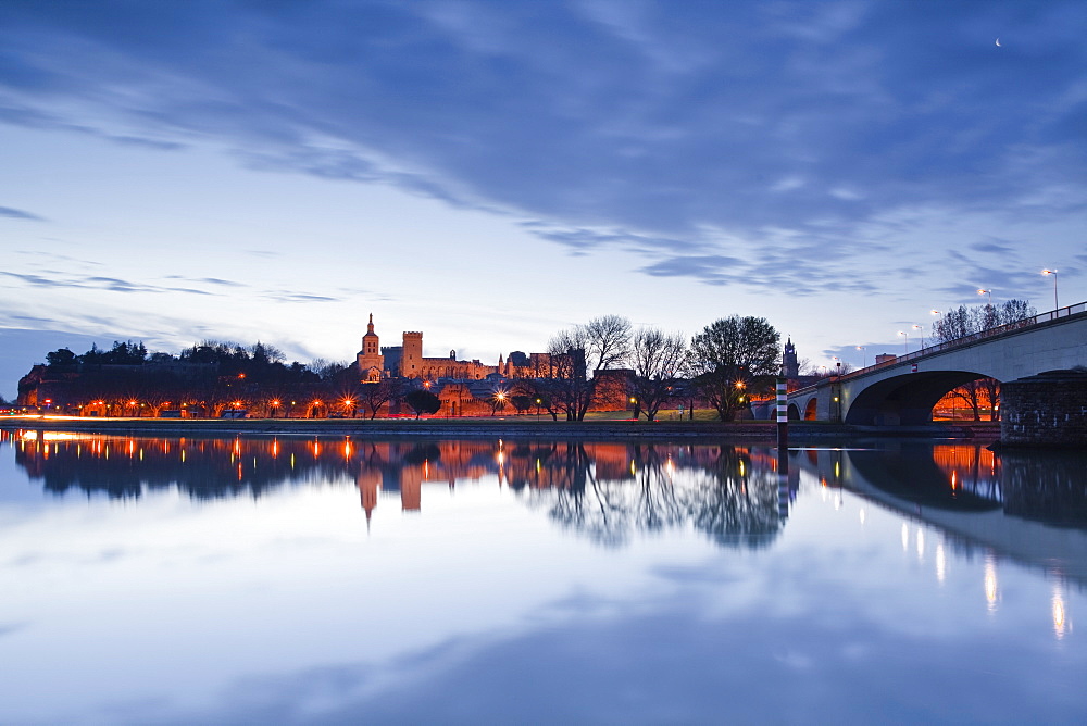 The Rhone River and the city of Avignon at dawn, Avignon, Vaucluse, France, Europe 