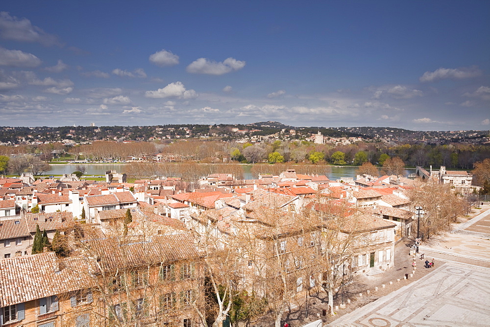 The view over the city of Avignon towards Villeneuve-les-Avignon, Avignon, Vaucluse, France, Europe 